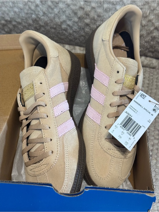 adidas Shoes - adidas Women's Spezial Suede Sneakers in Beige with Baby Pink Stripes
